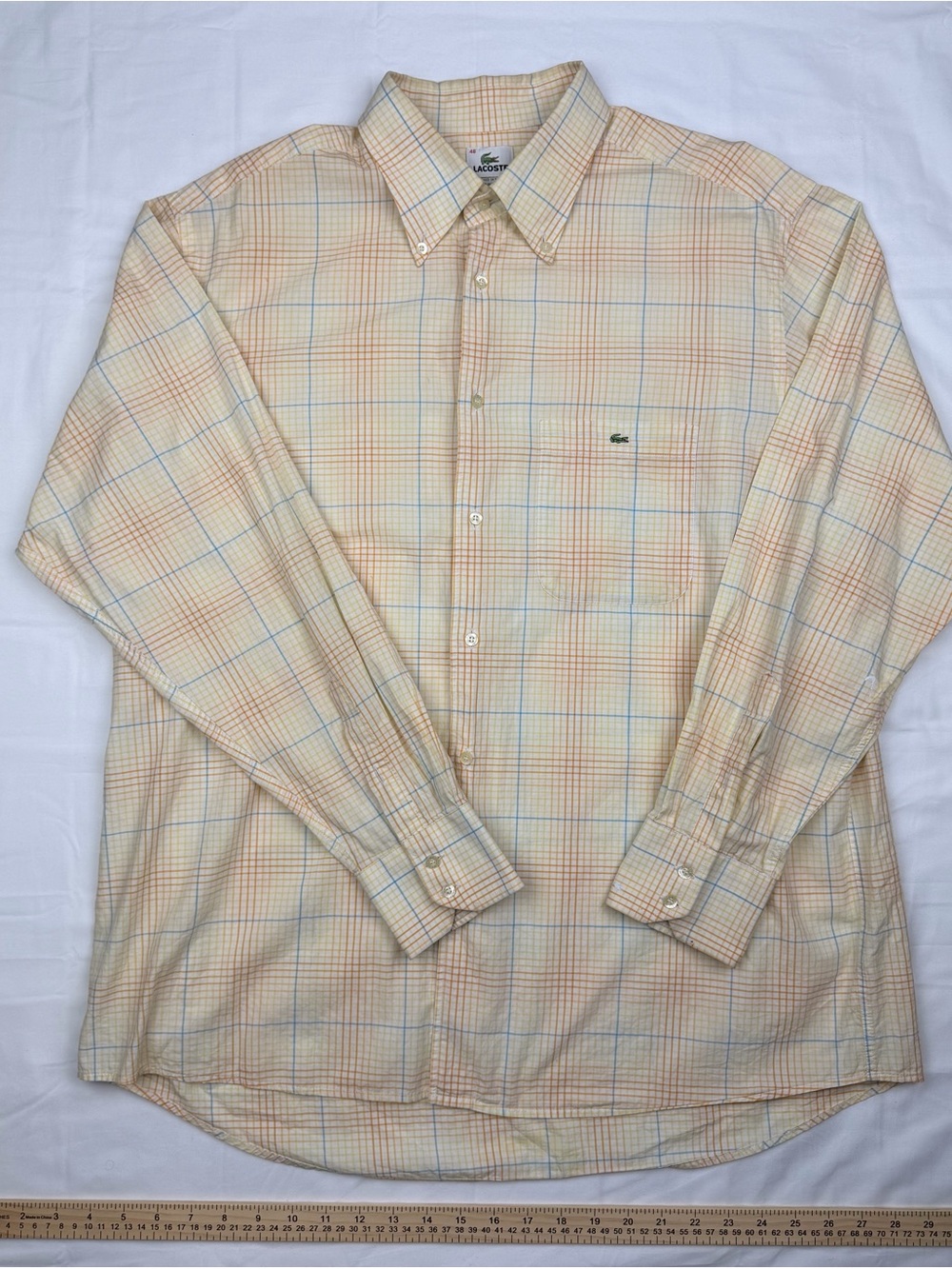 Lacoste Men’s Long-Sleeve Button-Down Plaid Shirt - Light Yellow